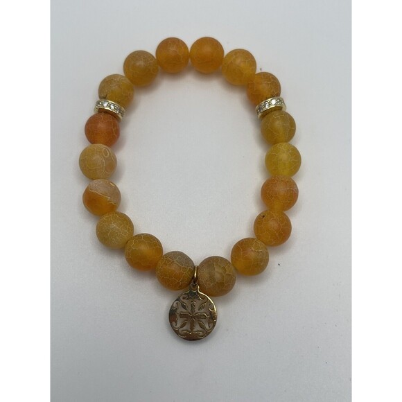 Rustic Cuff Orange Crackled Agate Stone Stretch Bracelet New - Picture 3 of 8